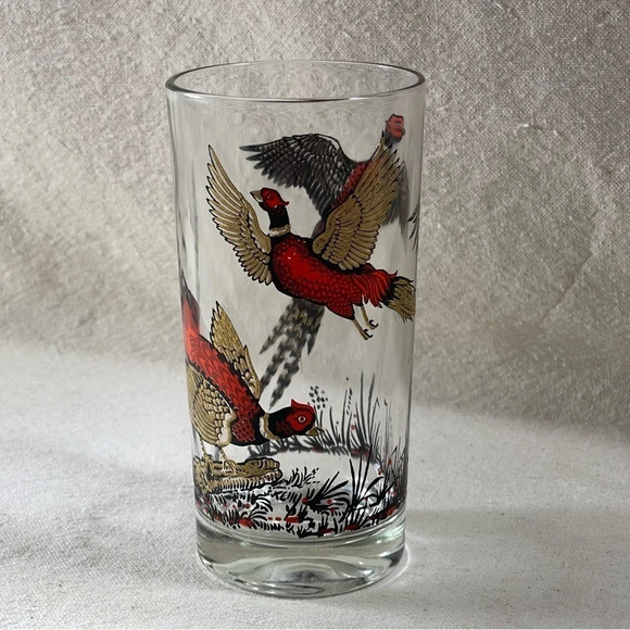 Vntg Libbey Highball Glass Red Ring Neck Pheasants Hunting Barware Game Bird - Picture 8 of 8